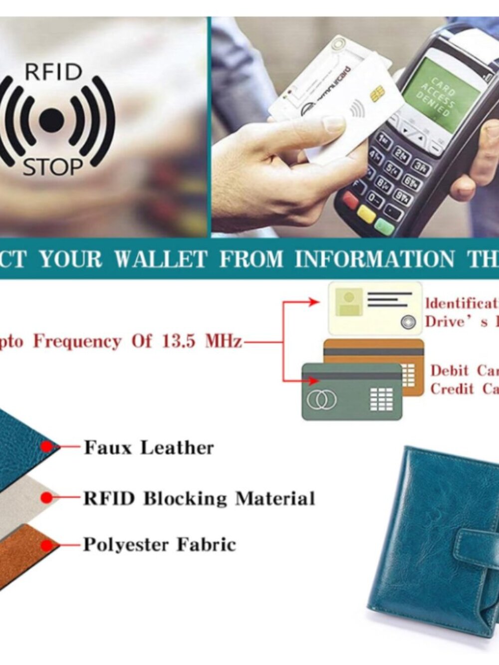 FALAN MULE Small Wallet for Women Leather Bifold Compact RFID Blocking Small Wom - Picture 5 of 5